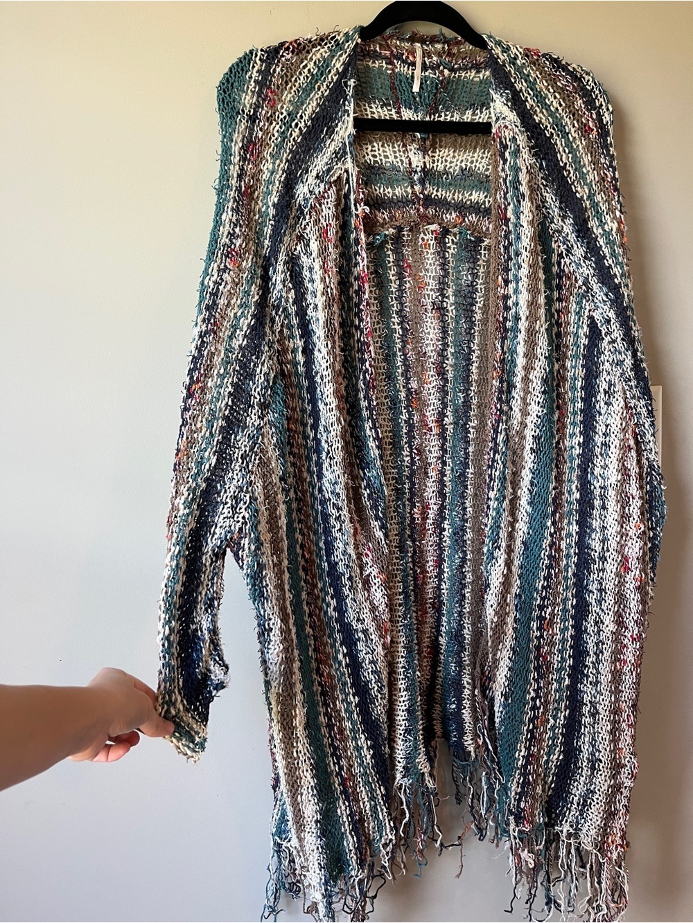 Free People Multicolor Striped Knit Fringe Open Cardigan - Picture 3 of 5